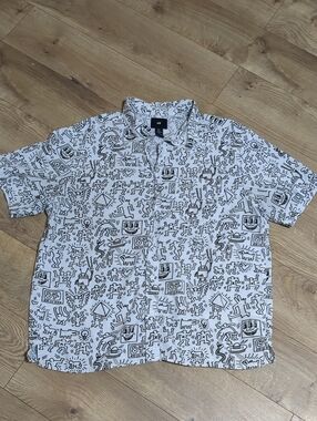 H&M Keith haring Black White Short Sleeve shirt Men's Size L